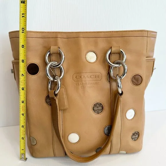 COACH Lunch Gallery Tote Limited Edition Caramel Leather with Polka Dots